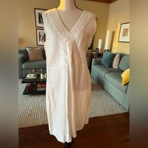 Garnet Hill white linen dress with Pleated neckline,  size 8 NBWw/out tags